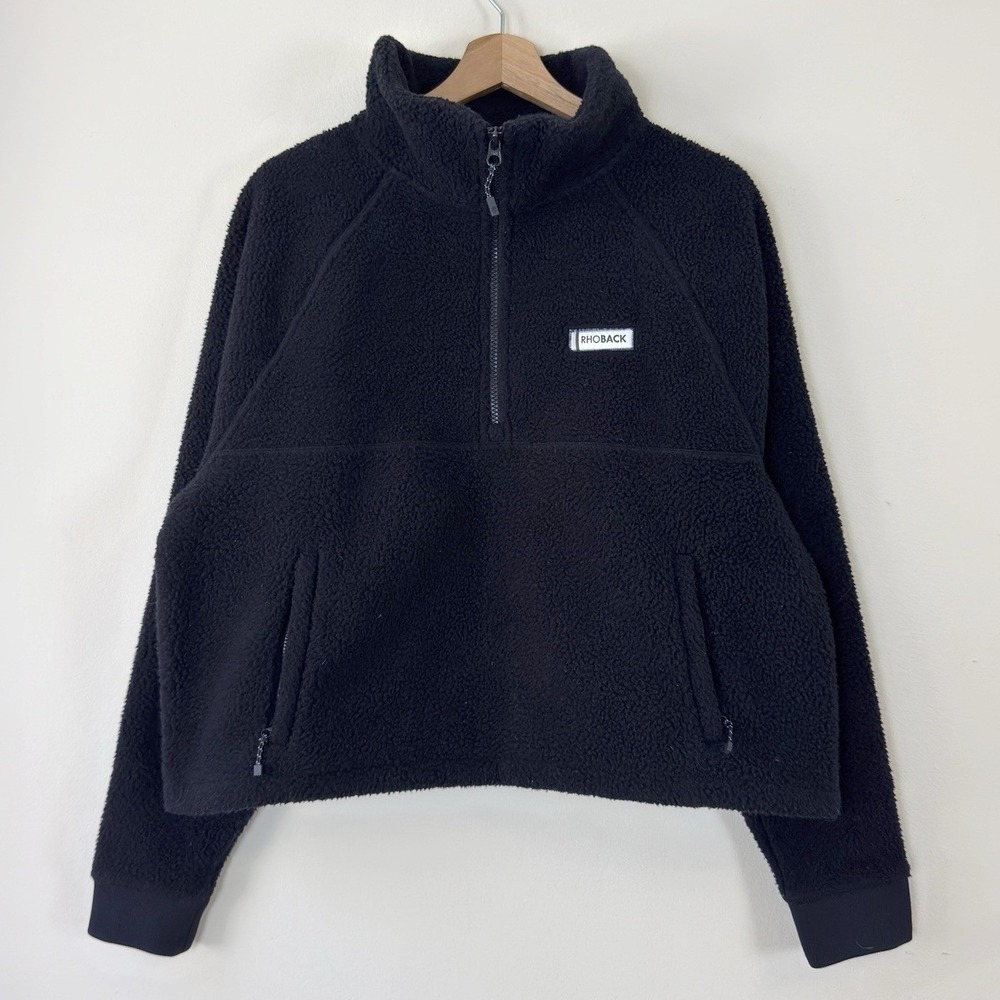 Women's Rhoback Quarter Zip Black Fleece Pullover Sweatshirt - Medium